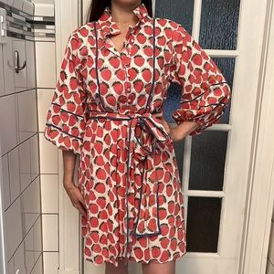 Sue Sartor Paloma Flounce Shorty - Fun Strawberries Pattern w/ Blue Piping. S.